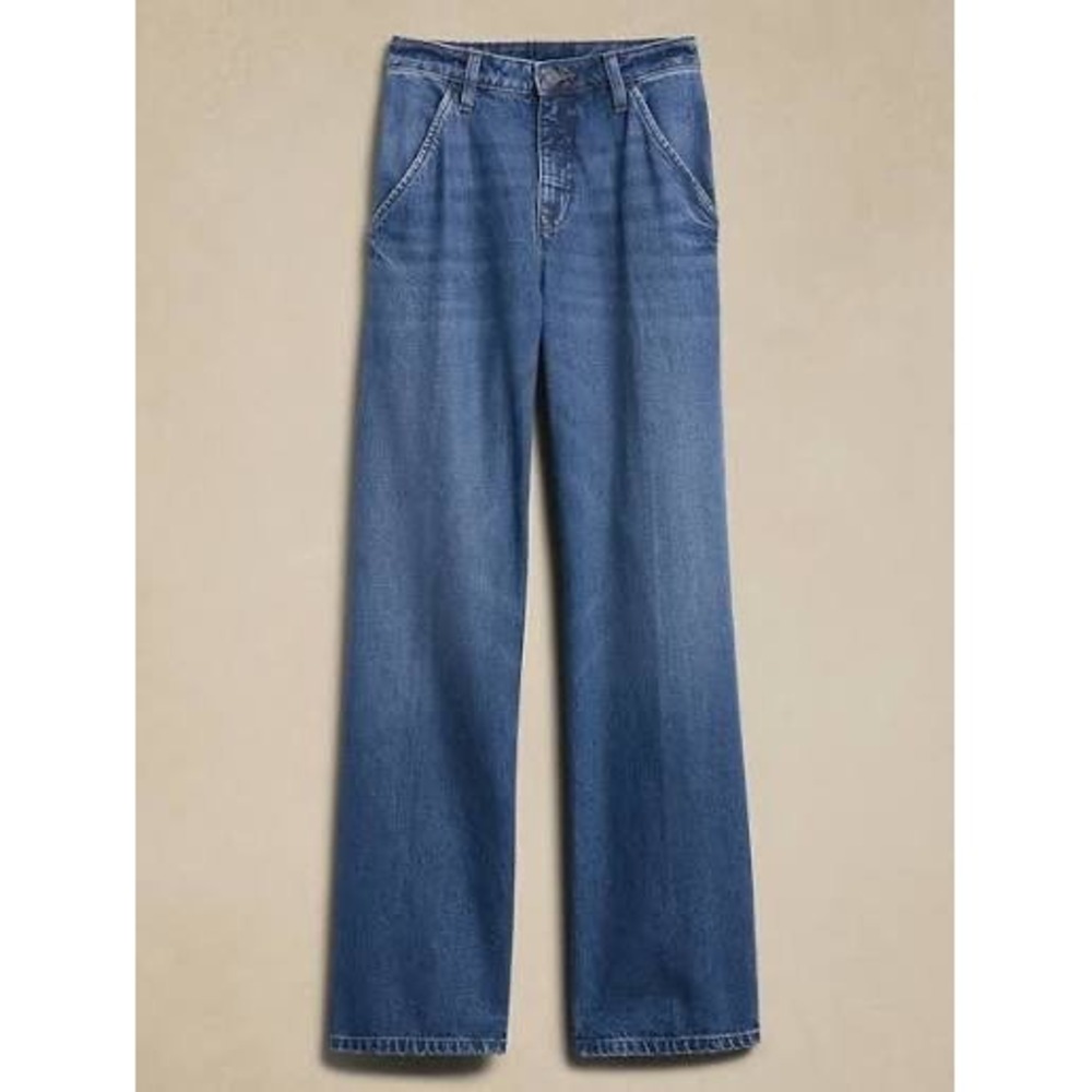 Banana Republic Luxe High-Rise Wide-Leg Jean Dark Wash Petite 28/6 Trouser